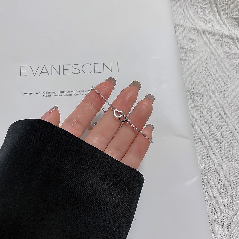 Vòng Đeo Tay Mặt Trái Tim Đôi Rỗng Đơn Giản Phong Cách Hàn Quốc Dành Cho Nữ