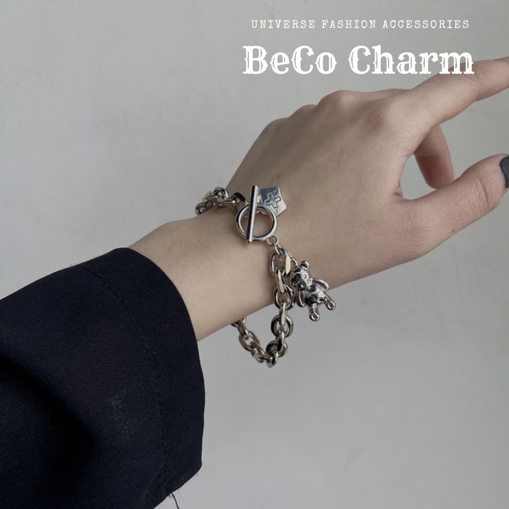 Vòng Tay Lắc Tay Dạng Dây Chuỗi Thiết Kế Khóa Gài Gấu Bear Đơn Giản Cho Nam Và Nữ Titan Cuban - TIN Chain - BeCo Charm