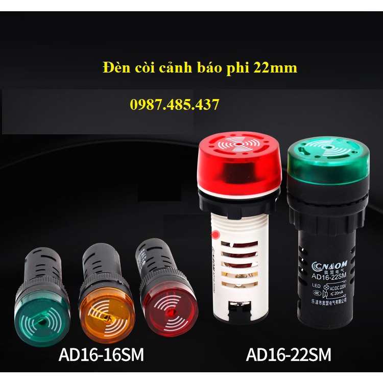 Đèn cảnh báo có còi phi 22mm- đèn còi cảnh báo nháy có còi hú - 220v