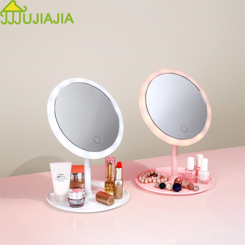 JUJIAJIA Make-up Dresser Desktop LED Light Dormitory Smart Folding Beauty Mirror
