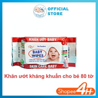 Khăn Ướt Kháng Khuẩn Không Mùi An Toàn Cho Bé BABY WIPES loại 80 tờ chuẩn 80 gram