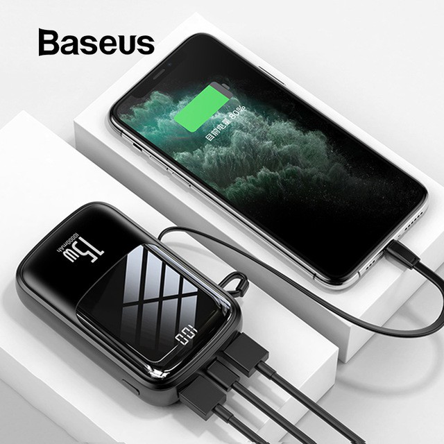 Pin dự phòng tích hợp cáp sạc Baseus Q Pow Digital Display 10,000mAh (3A/ 15W, Fast Charge Power Bank With Cable)