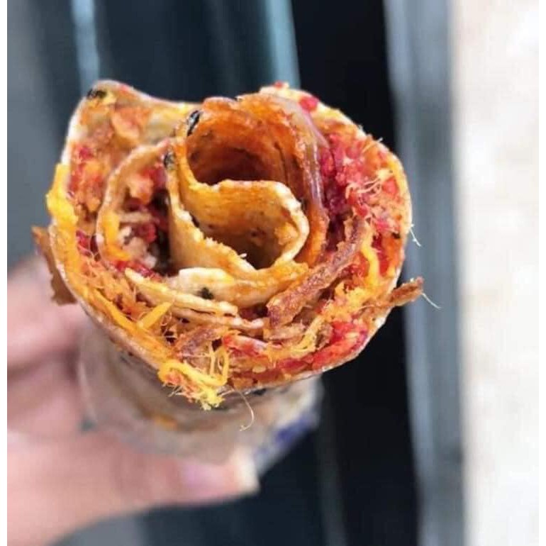 Bánh tráng nướng cuộn chà bông mắm ruốc hành phi The Pam Cake