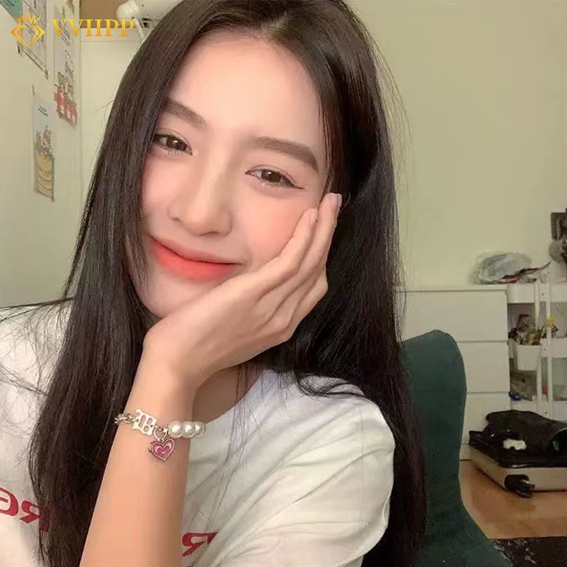 Bộ Trang Sức Vòng Cổ/Vòng Tay/Vòng Tay Mặt Trái Tim Màu Hồng Đính Ngọc Trai Thời Trang