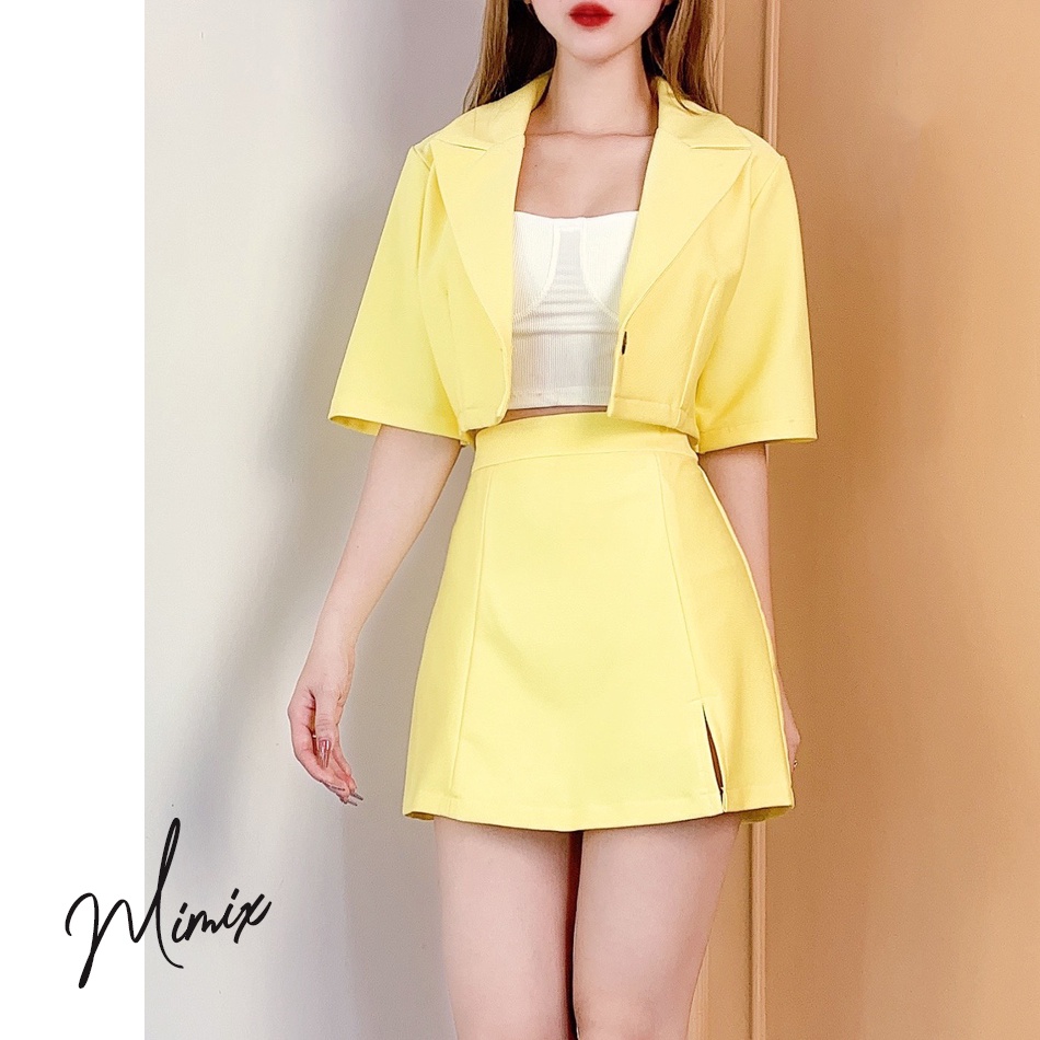 Set bộ rời áo vest kèm chân váy ngắn trơn xẻ MIMIX BY6225