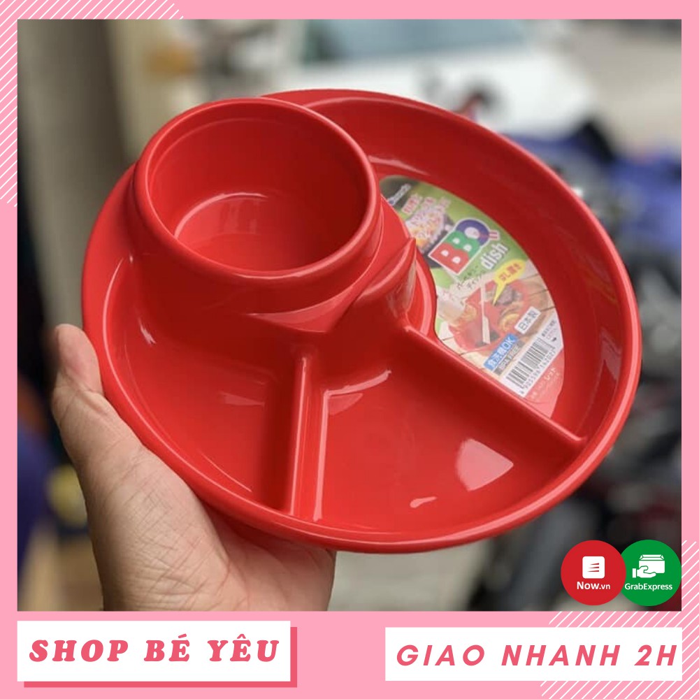 Dụng cụ ăn dặm  𝑭𝒓𝒆𝒆𝒔𝒉𝒊𝒑  Khay ăn 3 ngăn có ngăn để soup/cốc và để thìa dĩa Nhật Bản cho bé - MÀU ĐỎ