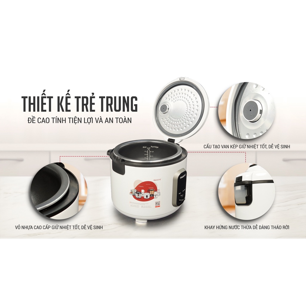 Nồi cơm điện lòng niêu Masuto 1,8L nấu ngon vị truyền thống có thể nấu cơm cháy-TẶNG BỘ HỘP