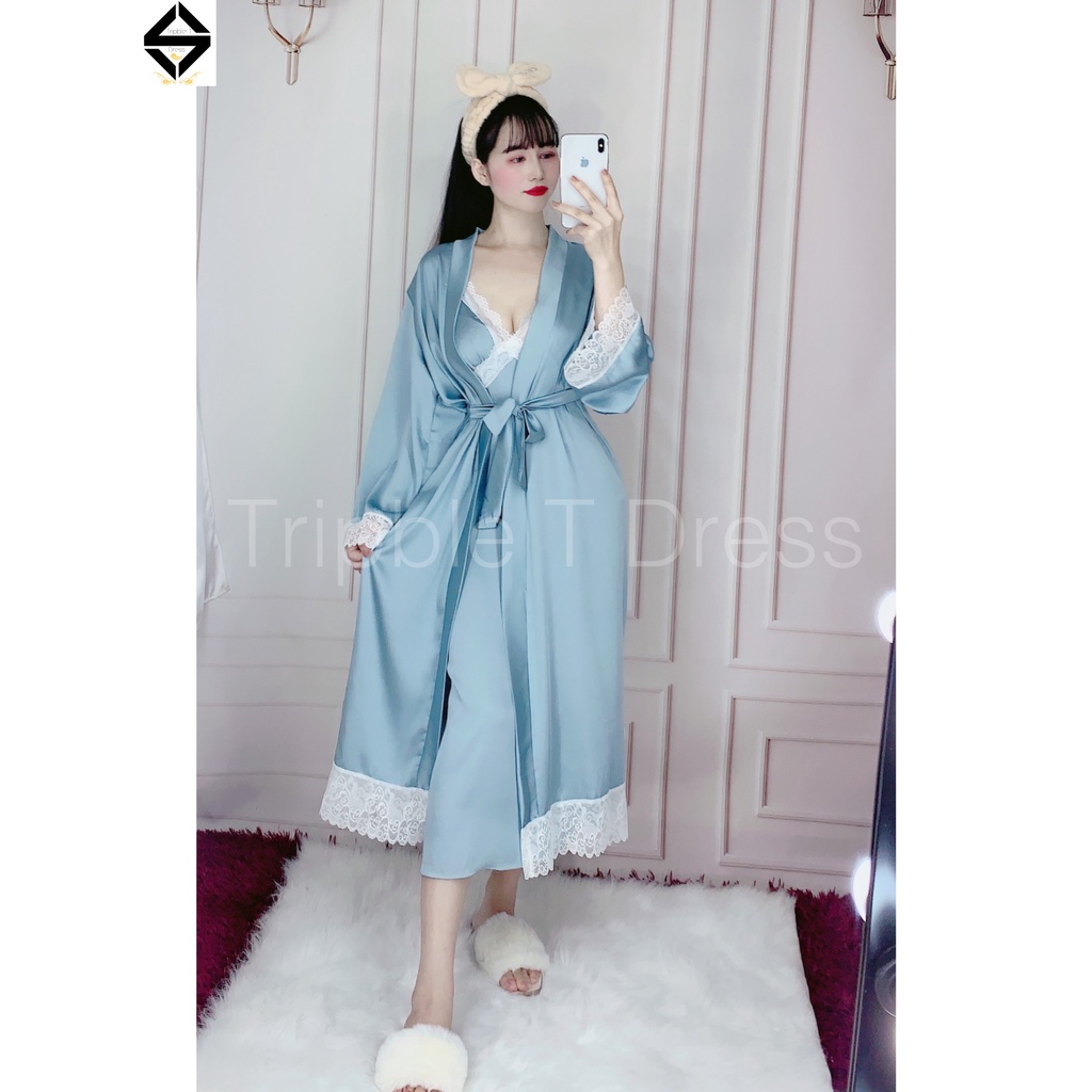Sét ngủ lụa cao cấp phối ren chất lụa tơ móng mượt TRIPBLE T DRESS - size S-2XL - MS01H