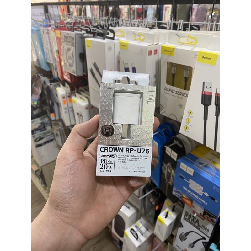 Củ sạc nhanh iphone 12/12promax/12 promax 30W chuẩn hãng REMAX RP-U75 chuẩn PD- BH 6 THÁNG