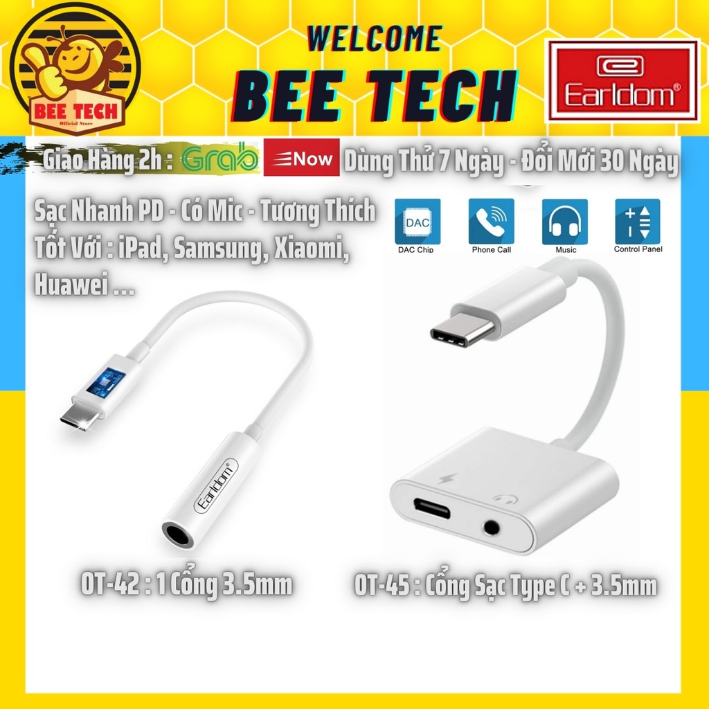 Jack chuyển đổi chân TypeC, cổng chia tai nghe cho Samsung, Xiaomi, iPad... EarldomOT42/ OT45, Kết nối điện tử - Beetech