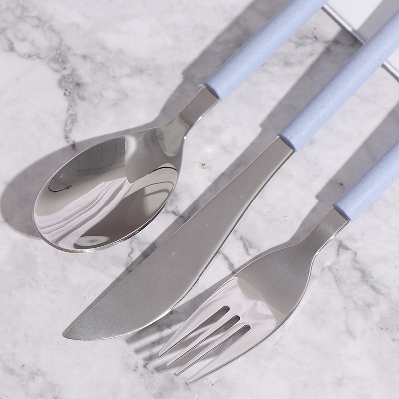 [baishangworshipwell♥]3*Stainless Steel Tableware With Wheat Straw Handle Knife Fork Spoon Dinner Set
