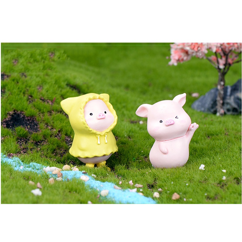 Tiểu cảnh mini ❤️ Mô hình 06 lợn hồng áo vàng đáng yêu trang trí tiểu cảnh sen đá, sân vườn, terrarium