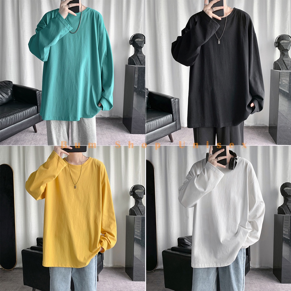 [ 9 Màu ] Áo Thun Tay Dài Trơn From Rộng Nam Nữ- TTD31  - Chất Phông Cotton Mềm Mát - Form Unisex Oversize < 75kg