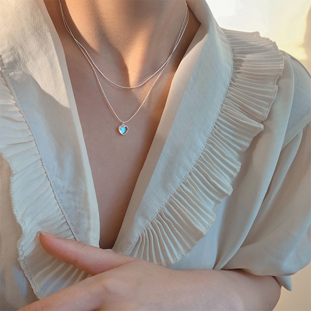 Vòng Cổ Choker Hai Lớp Đính Đá Mặt Trăng Trái Tim Màu Gradient Thời Trang Hàn Quốc Cho Nữ