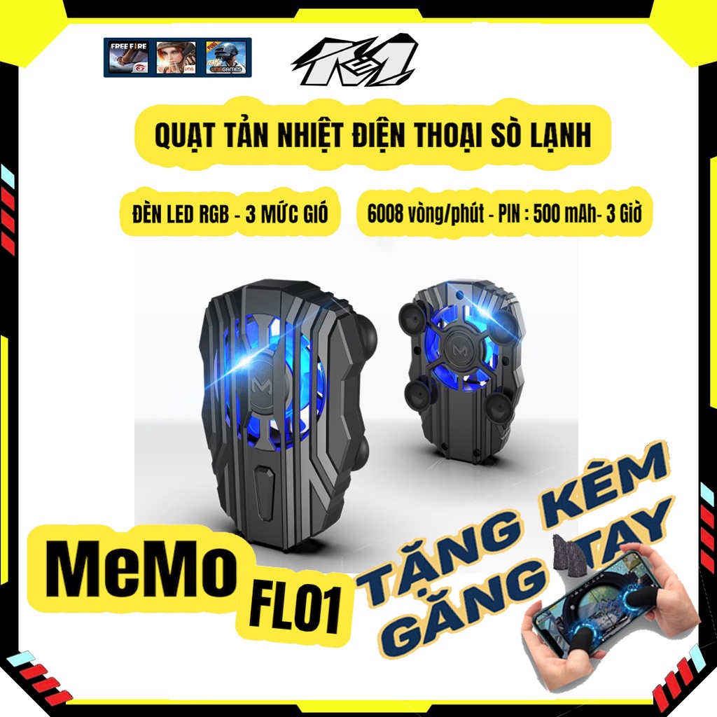 Quạt tản nhiệt điện thoại Memo FL01, làm mát nhanh cho điện thoại gaming game thủ mobile pin 700mah có LED RGB Memovn