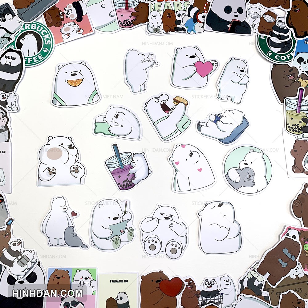 sticker WE BARE BEARS hình dán decal CHỐNG NƯỚC trang trí xe, laptop, nón bảo hiểm, tem dán đàn guitar, xe cub