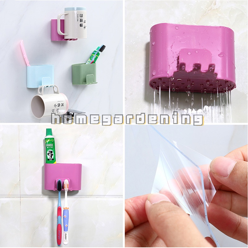 Giá đỡ cốc/ bàn chải đánh răng gắn tường không đục lỗ tiện lợi