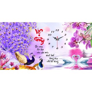 Tranh Đính Đá ABC 3D Đồng Hồ Vợ Chồng Sắc Cầm Hảo Hợp Câu Mai Trúc VS065 (KHÁCH TỰ ĐÍNH) KT:76X54CM