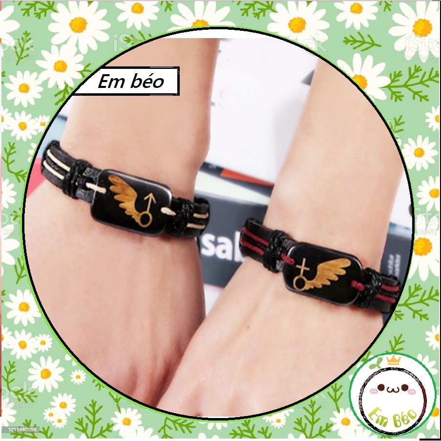 Vòng tay nam handmade mặt gỗ.