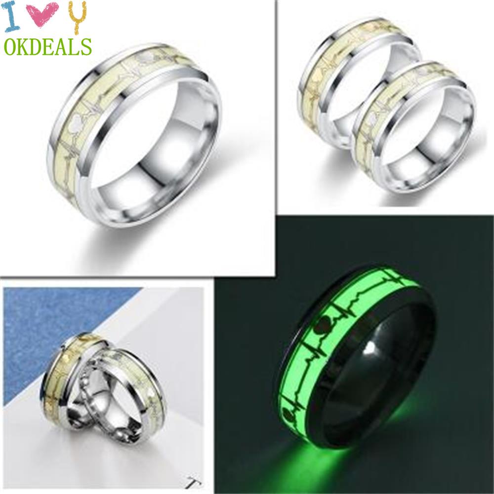 Nhẫn Dạ Quang Hình Nhịp Tim Màu Sắc Cho Cặp Đôi|Nhẫn Thép Không Gỉ Nhiều Màu Sắc Phát Sáng