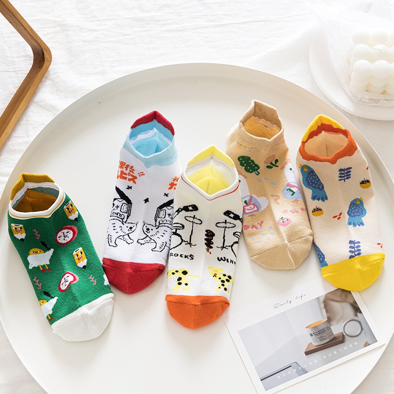 Vớ WAFNHA D469 chất liệu cotton họa tiết hoạt hình dễ thương thời trang cho nữ