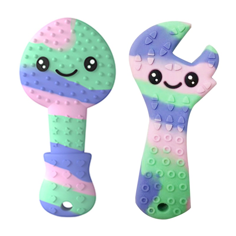 Haha Phụ Kiện Đồ Trang Sức Ngậm Mọc Răng Hình Cờ Lê Hoạt Hình Bằng Silicon Phối Dây Xích DIY Dành Cho Bé Trai