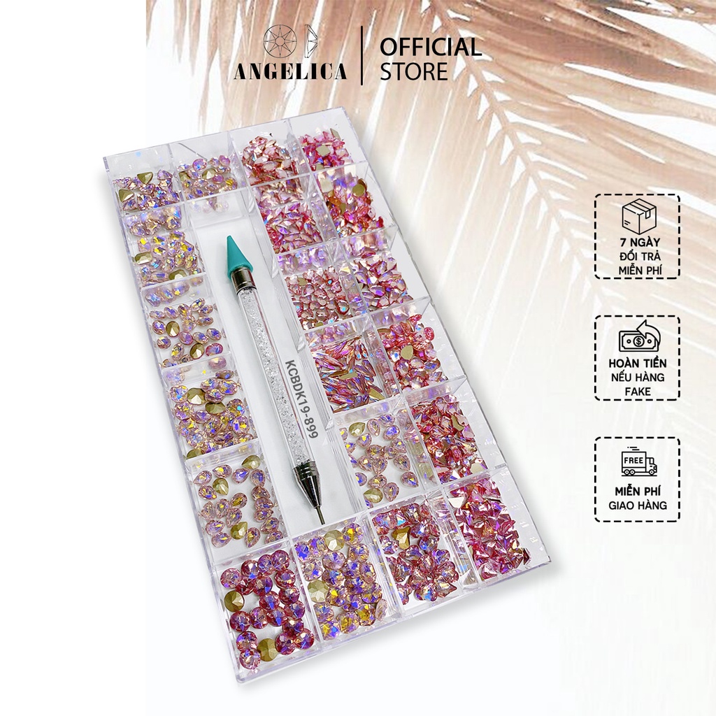 Khay Đá Nail Chân Bằng Đá Khối Màu Xanh Lá AB Kèm Phụ Kiện Trang Trí Móng ANGELICA KCBDK