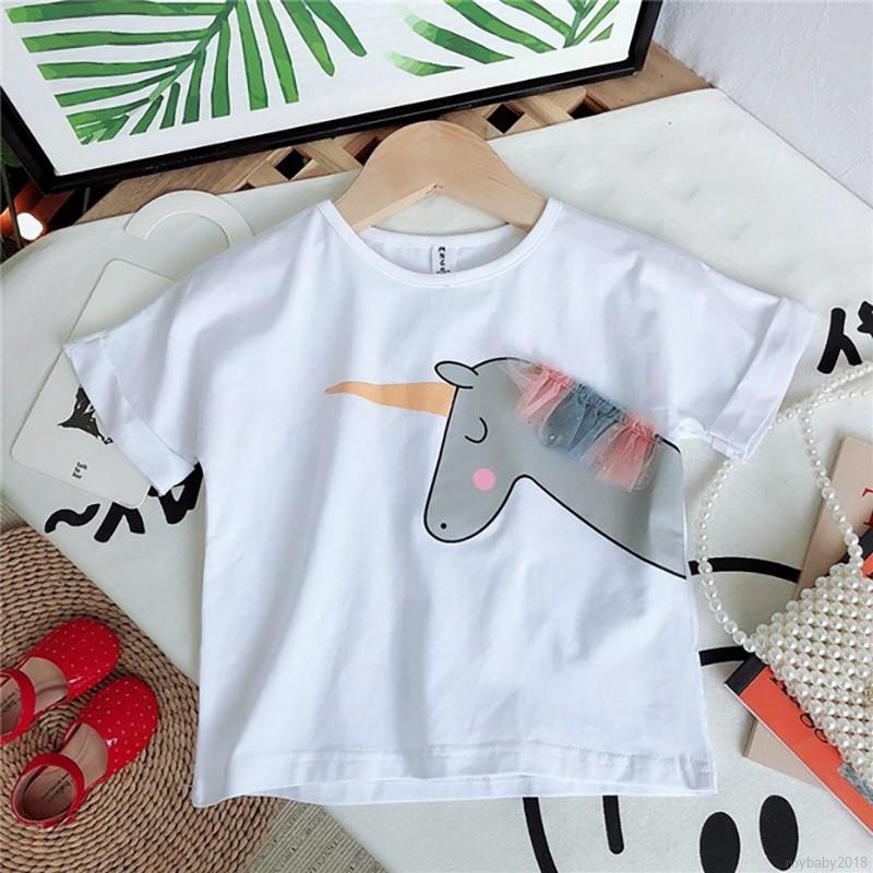 MYBABY Baby Girls Cartoon Print Flashing Shiny Top + Rainbow Gauze Skirt Suit