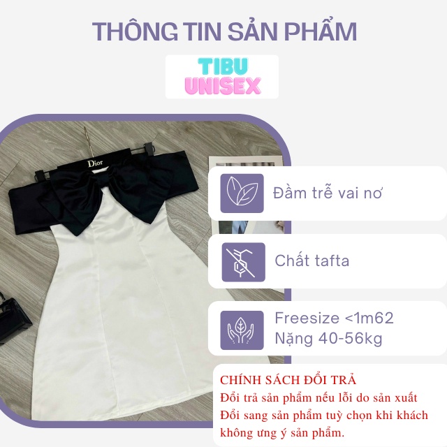 Đầm trễ vai ullzzang TIBU, Váy trễ vai nơ ngực chất tafta dự tiệc đi chơi siêu xinh