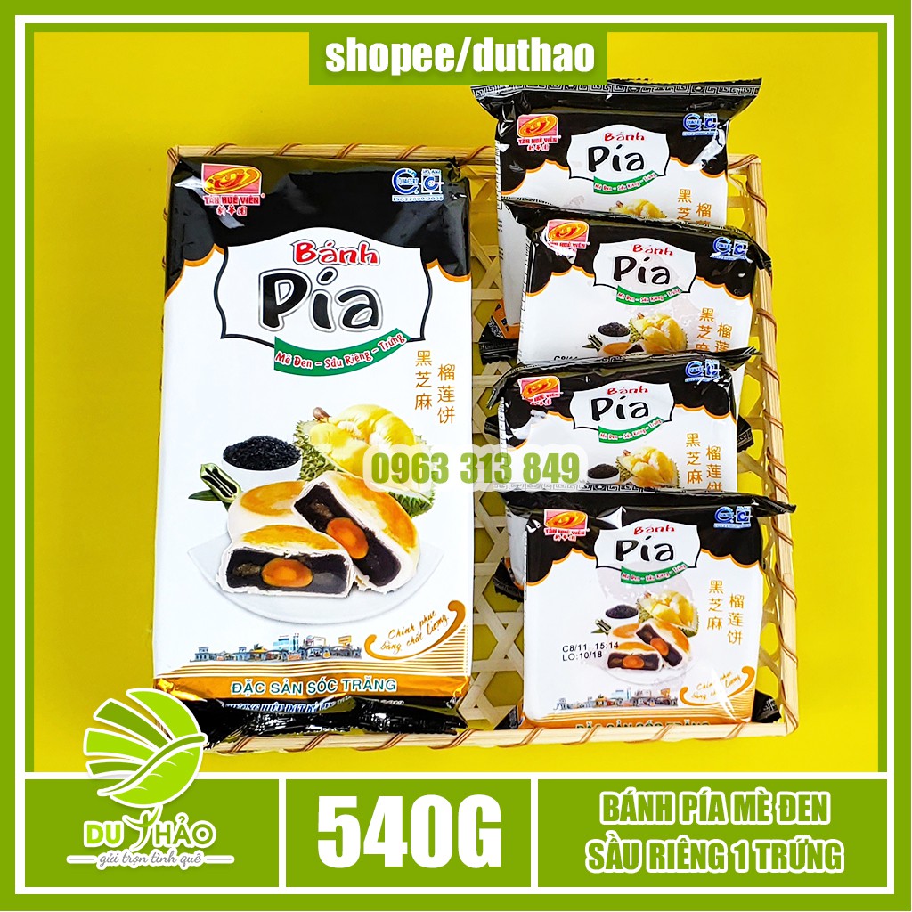 Bánh pía mè đen sầu riếng trứng muối Tân Huê Viên 540g