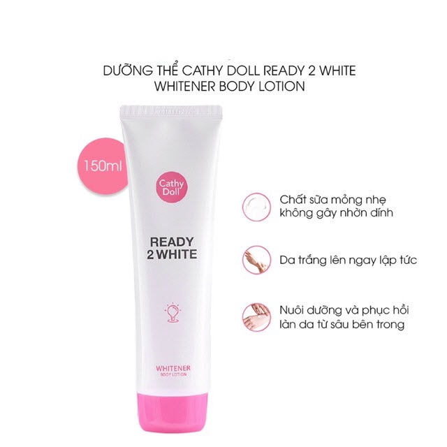 [Date 2024 - Thái Lan] Sữa dưỡng thể trắng da CathyDoll Ready 2 White Whitener Body Lotion 150ml