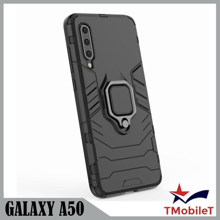 Ốp lưng Samsung Galaxy A50 chống sốc Iron Man gắn giá đỡ iring hỗ trợ xem video, chống va đập mạnh - Màu Đen