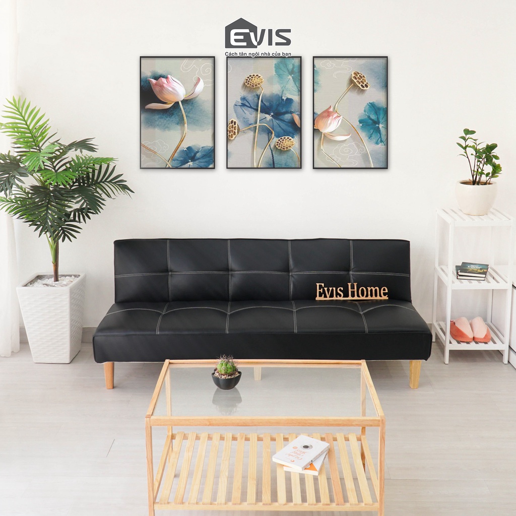 Ghế Sofa Evis Home - Chất Liệu Da Trơn Láng Có Hoạ Tiết Chần Chỉ - Kết Hợp Giường Ngủ Hiện Đại - Màu Đen