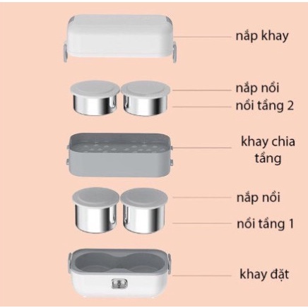 Hộp Cơm cắm điện Nấu Cơm văn phòng 2 tầng 4 bát inox có chức năng giữ nhiệt, hâm đóng và tự nấu chín thức ăn đa năng