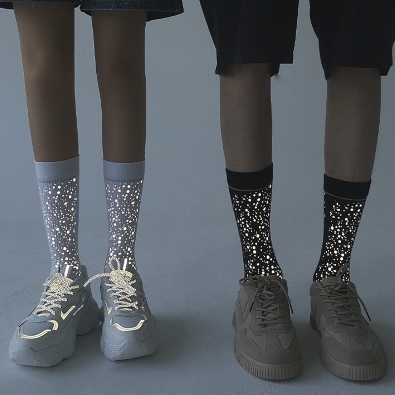 Xiangbao Vớ Cotton Cổ Cao Phản Quang Họa Tiết Bầu Trời Đêm Harajuku Hip Hop Unisex