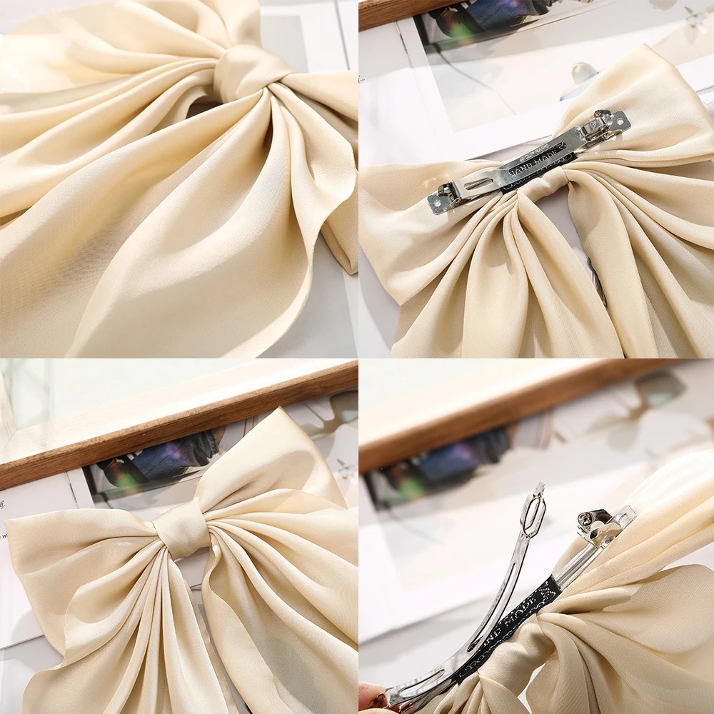 Kẹp tóc dạng nơ ruy băng bằng lụa satin dài phong cách Hàn Quốc vintage thời trang thanh lịch cho nữ