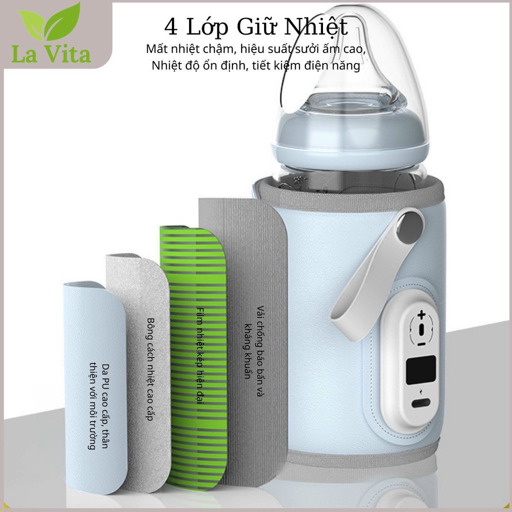Túi hâm sữa Lavita di động, ủ bình sữa thông minh, giữ nhiệt bình bằng USB cho bé