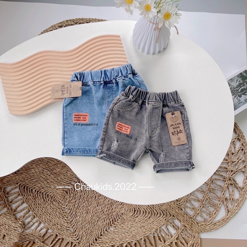 Quần ngố bò 2022 chữ cam cho bé trai