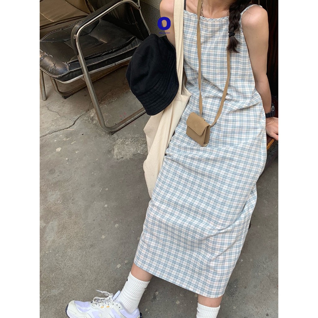 CARO DRESS Đầm caro basic mùa hè, đầm đơn giản phong cách Nhật Bản. Đầm màu xanh caro nhẹ nhàng.