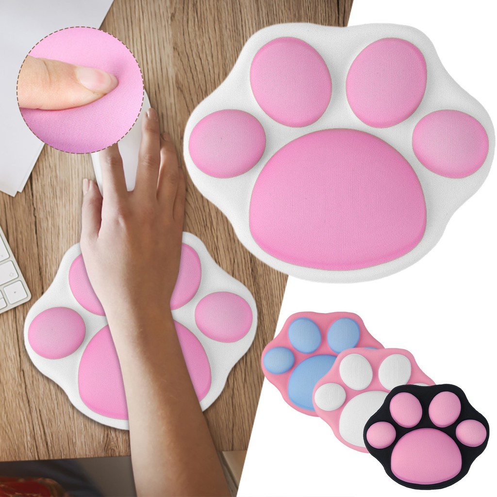 Đệm Lót Chuột Bằng Cao Su Non + Gel Silicone Hình Dấu Chân Mèo 3D Chống Trượt Hỗ Trợ Cổ Tay Cho Văn Phòng