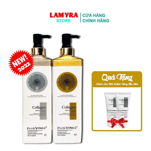 Cặp Dầu Gội Xả COLLAGEN VINGE PLUS Phục Hồi Tóc Hư Tổn 1000ML x2 - Ngăn Rụng Tóc Lamyra
