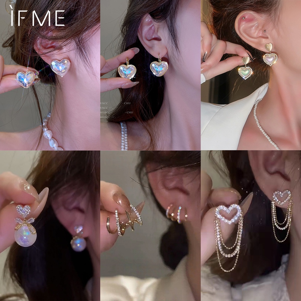 Khuyên tai IF ME dáng dài họa tiết nơ/ trái tim/ ngọc trai thời trang cho nữ