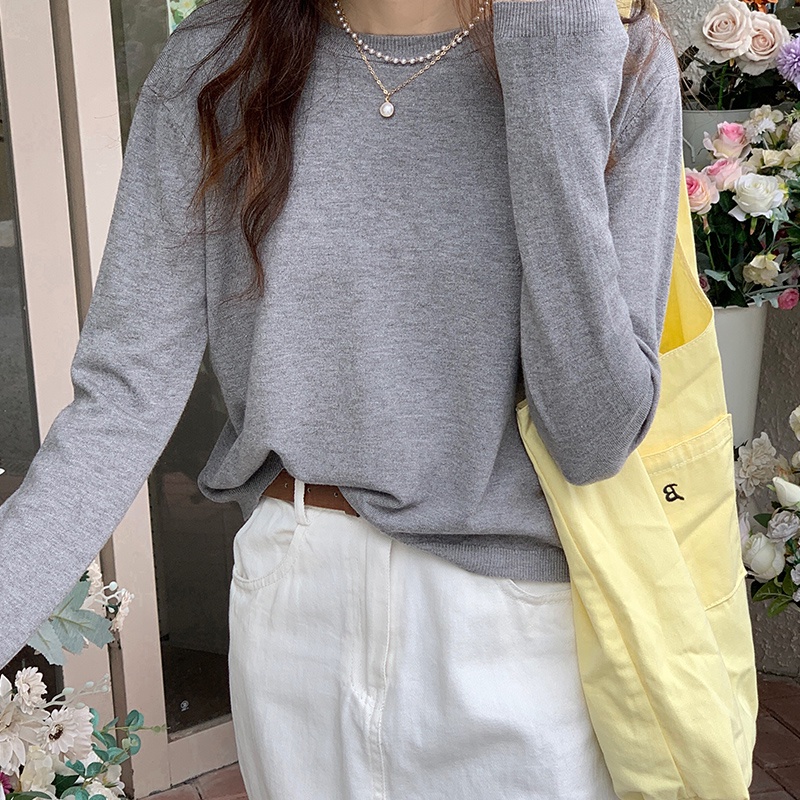 Áo sweater dệt kim tay dài dáng ngắn thời trang cho nữ