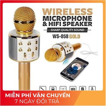 WS858 Mic Hát Karaoke Bluetooth Không Dây WS858 - Âm vang - Ấm - Chuẩn Mic hát Karaoke cầm tay mini
