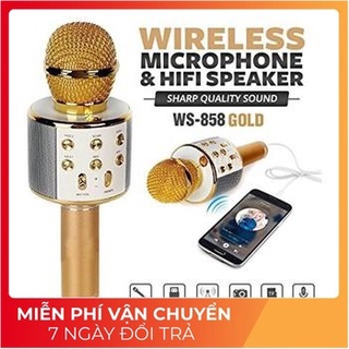 Ws858 mic hát karaoke bluetooth không dây ws858 - âm vang - ấm - chuẩn mic hát karaoke cầm tay mini