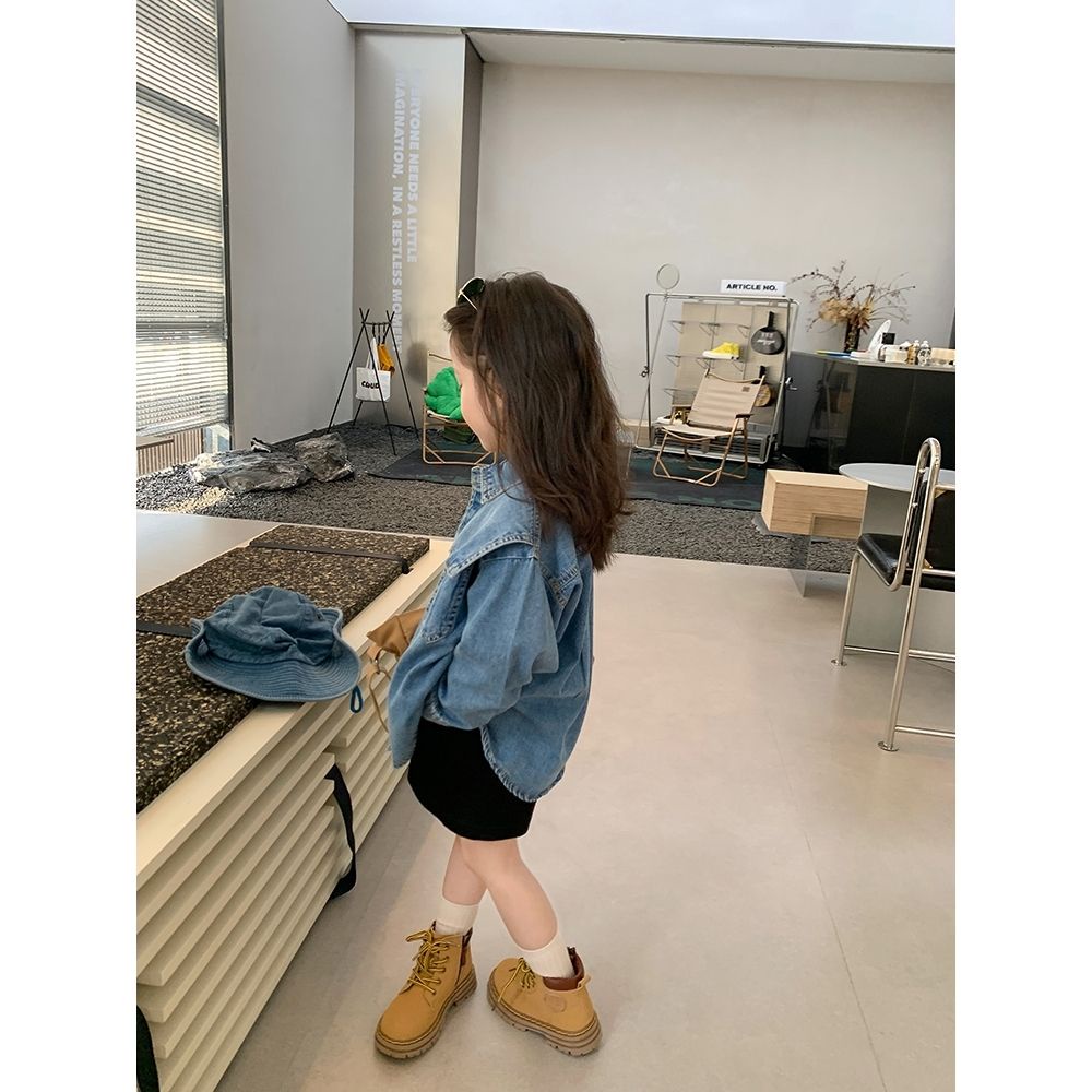 Áo Khoác Denim Dáng Rộng Thời Trang Mùa Thu Phong Cách Hàn Quốc Cho Bé Gái
