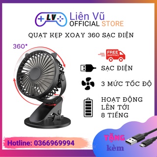 Quạt kẹp bàn mini Guoile xoay 360 độ pin sạc 2000mAh