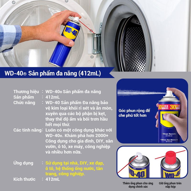 Chai Xịt Tẩy Rỉ Sét WD 40 Multi Use Dầu Chống Rỉ Bôi Trơn, Vệ Sinh Làm Sạch Đa Năng, Bảo Dưỡng Xe Chính Hãng