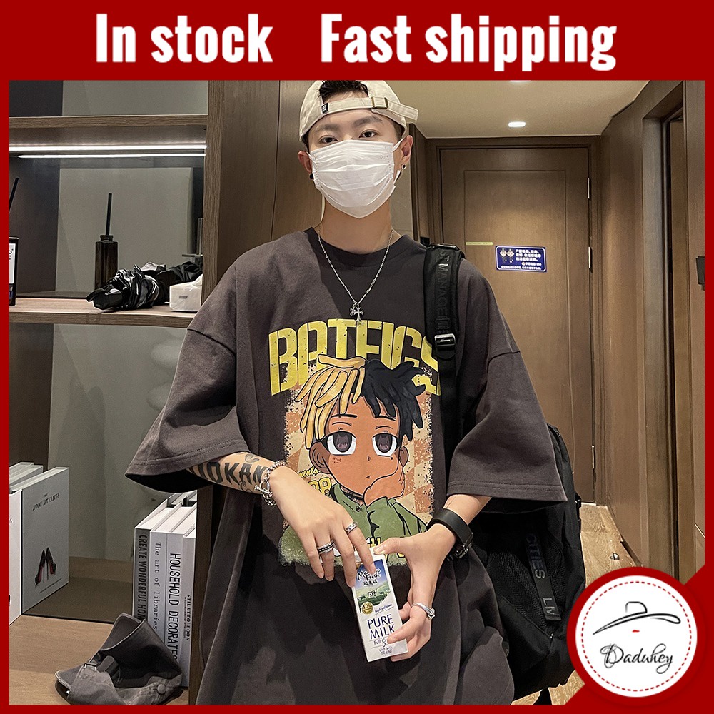 DaDuHey Men's Summer American Retro Fashion Brand Short Sleeve T-shirt Loose Hip Hop High Street Fashion Boys T-shirt