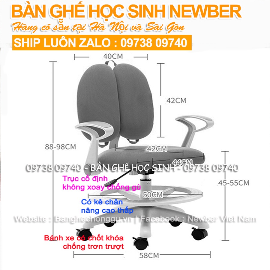 Bộ bàn học sinh chống gù chống cận Newber 610-350, bàn học thông minh 110cm